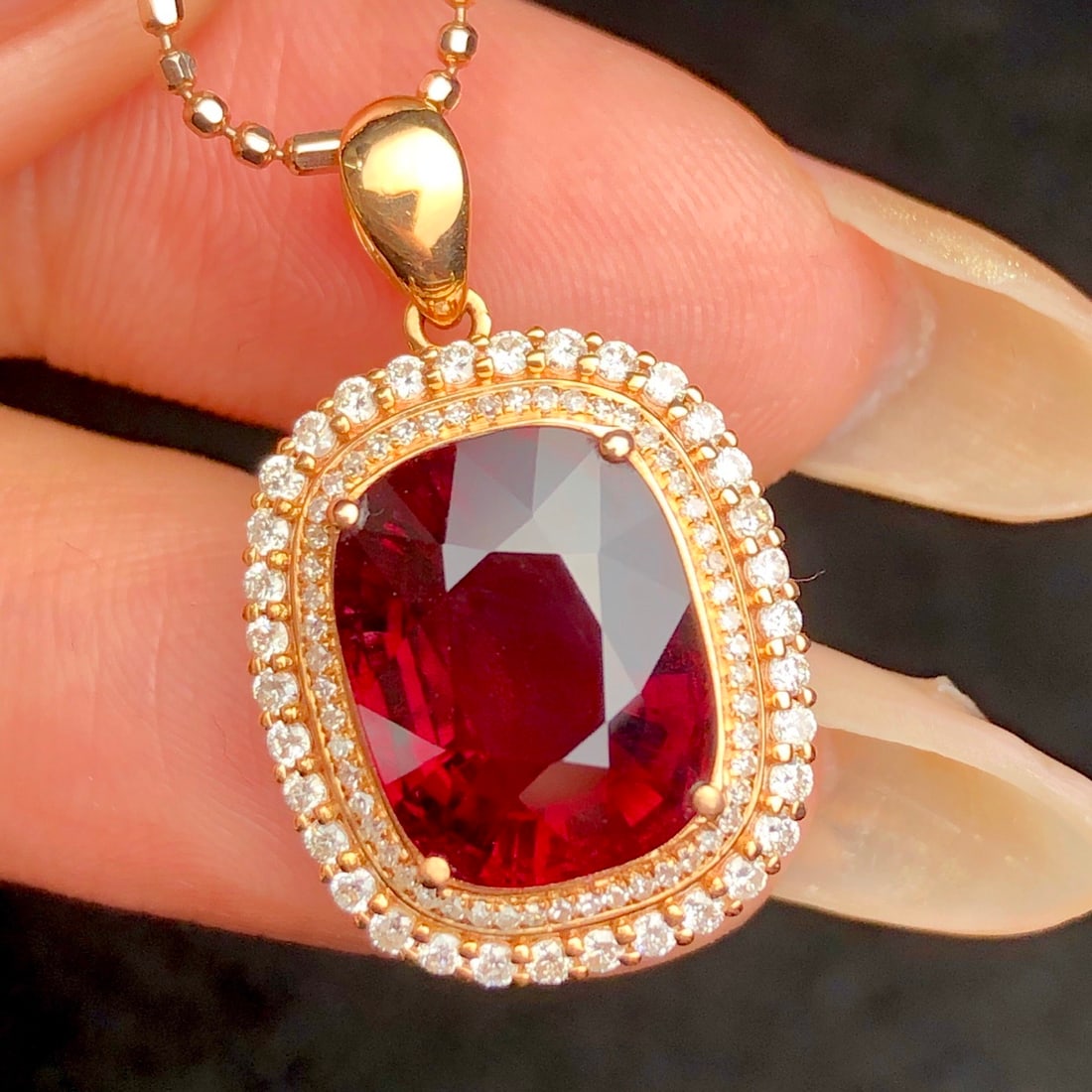 14k Gold 5.55 Ct Natural Tourmaline & Diamond Pendant( Without Chain ) - 3