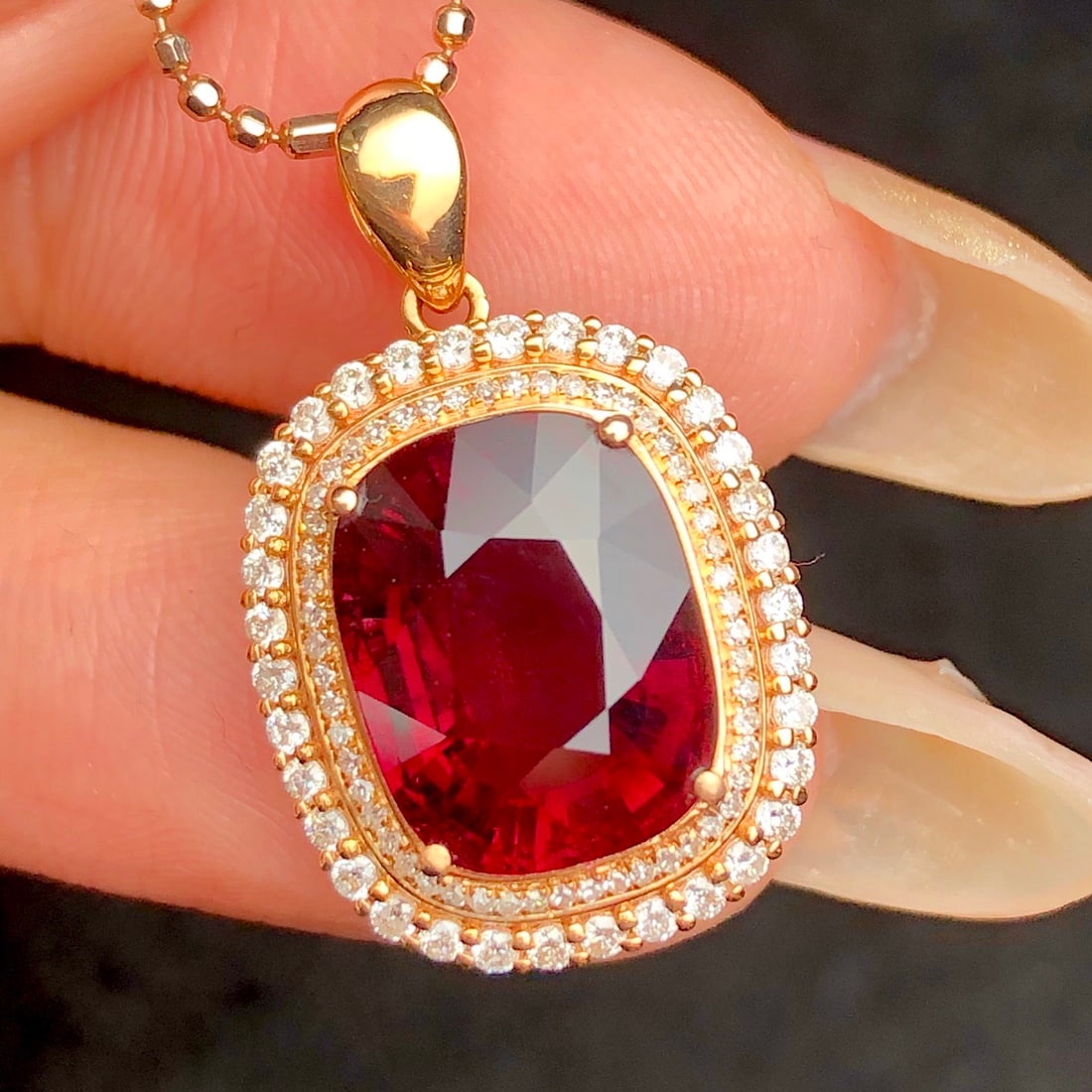 14k Gold 5.55 Ct Natural Tourmaline & Diamond Pendant( Without Chain ) - 4