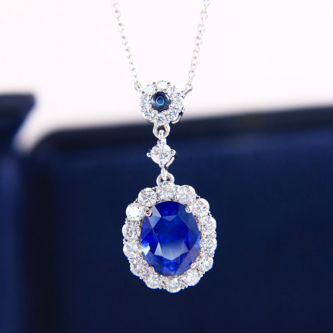 14k Gold 3.36 Ctw Natural Sapphire & Diamond Necklace - 3