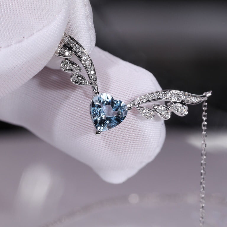 14k Gold 1.33 Ctw Natural Aquamarine & Diamond Necklace - 5