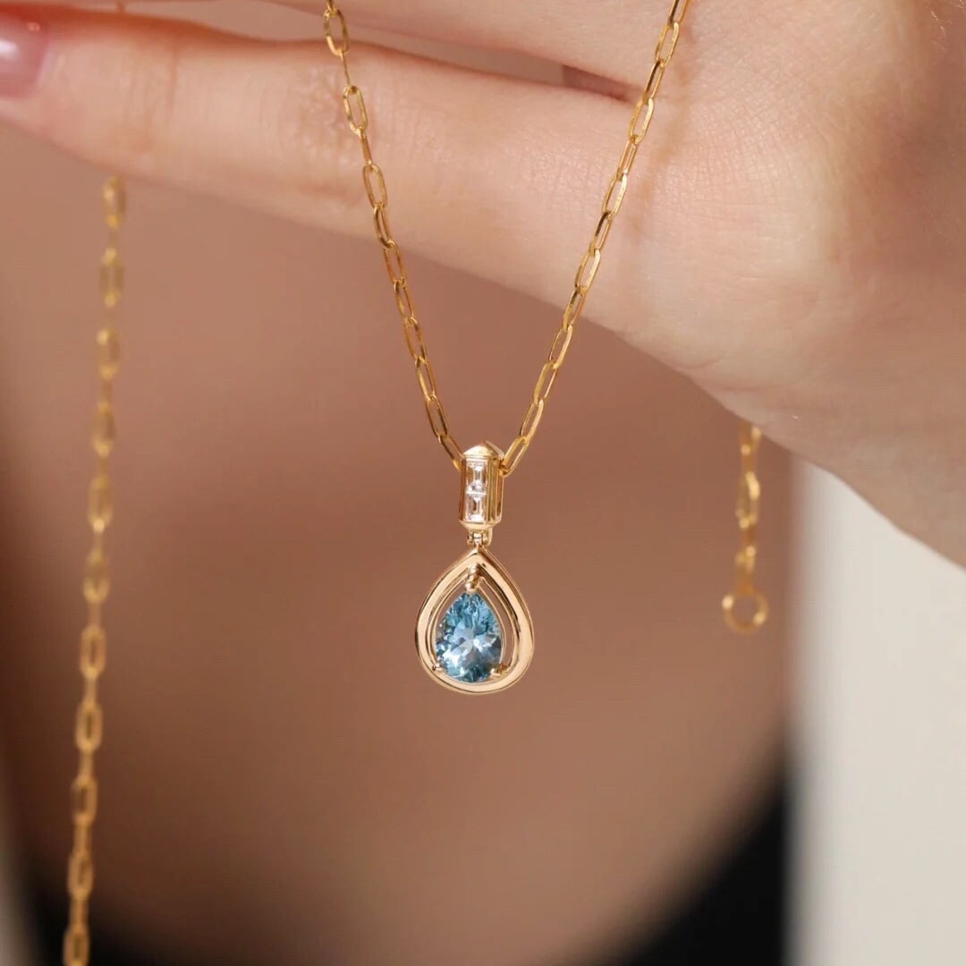 14k Gold 1.04 Ct Natural Aquamarine & Diamond Pendant( Without Chain ) - 3