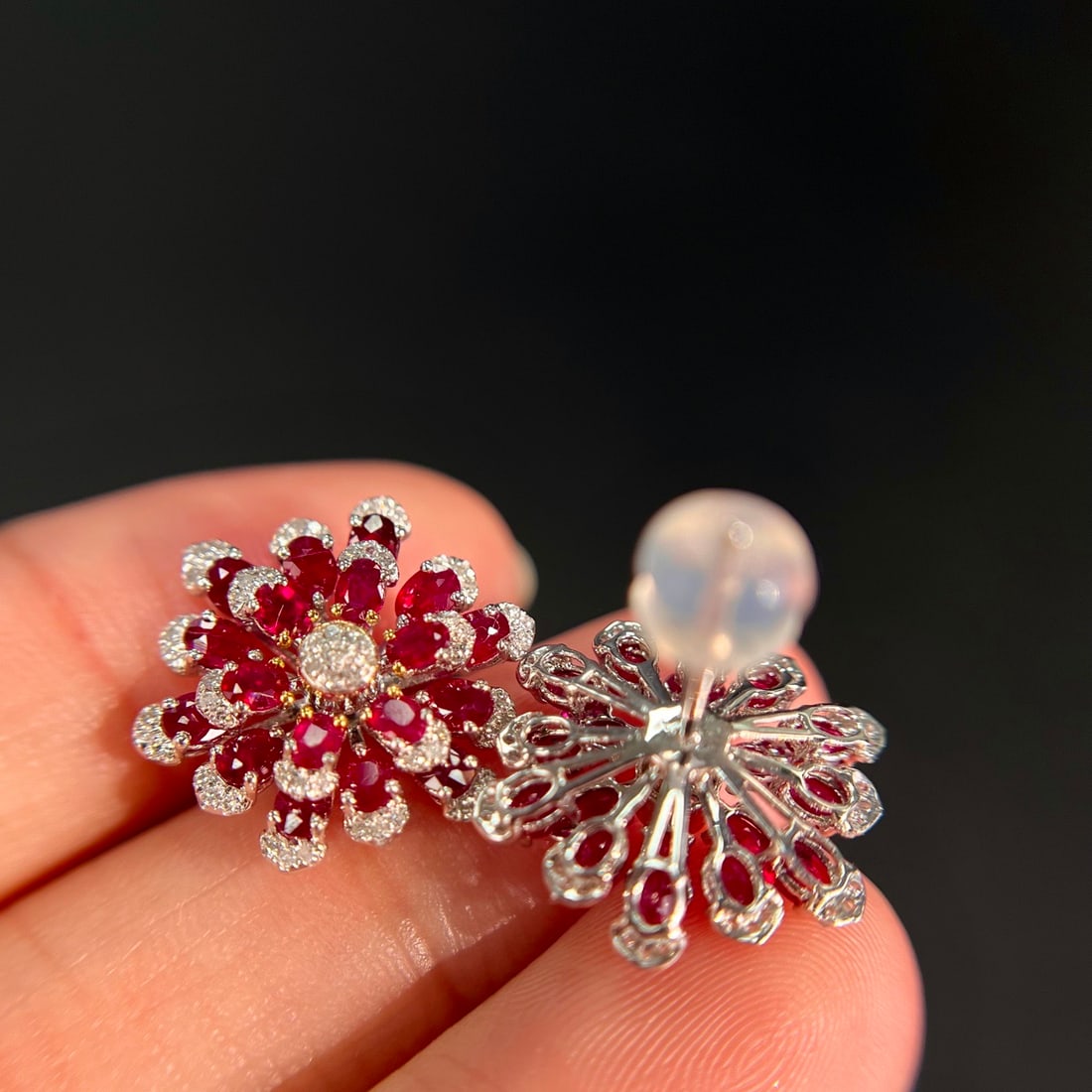 14k Gold 3.36 Ct Natural Ruby & Diamond Earrings - 3