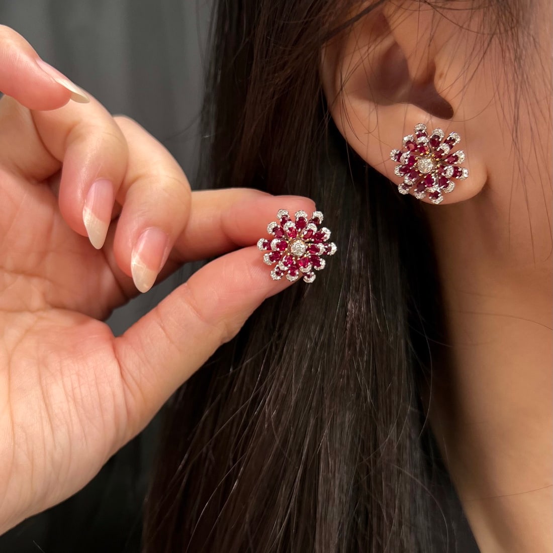 14k Gold 3.36 Ct Natural Ruby & Diamond Earrings - 4