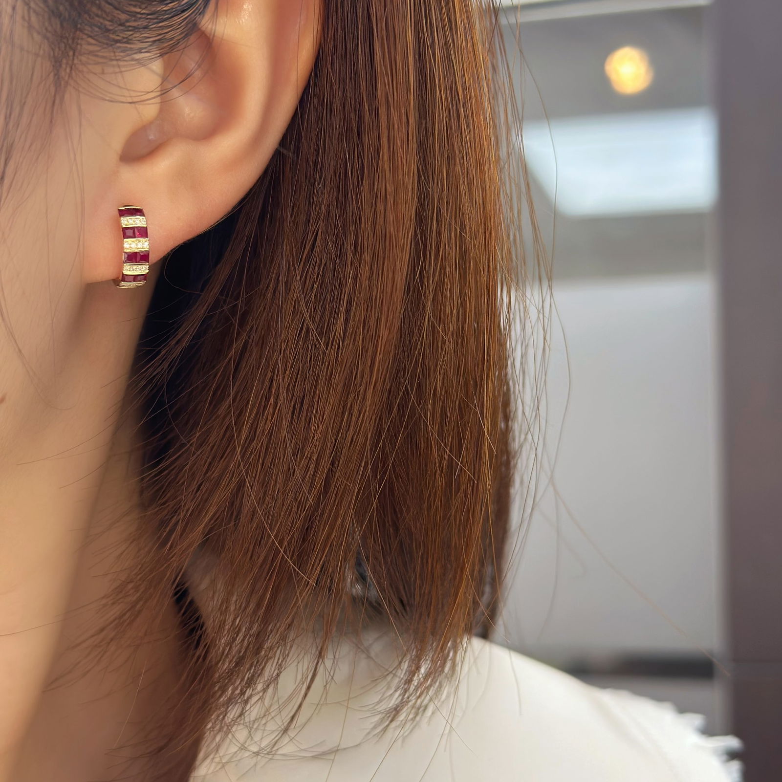 14k Gold 1.14 Ctw Natural Ruby & Diamond Earrings: Ref:231110141 // gold content:14k gold // main gemstone:ruby // shape:princess // carat weight:1. 04ct // color:red // treatment:natural // // adjacent gemstone 2 : diamond // shape:round // carat wei