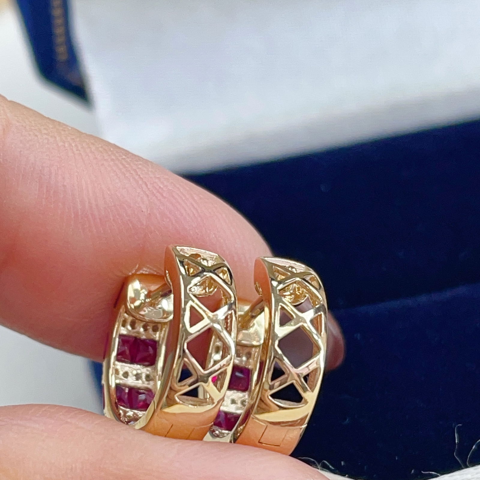 14k Gold 1.14 Ctw Natural Ruby & Diamond Earrings - 5