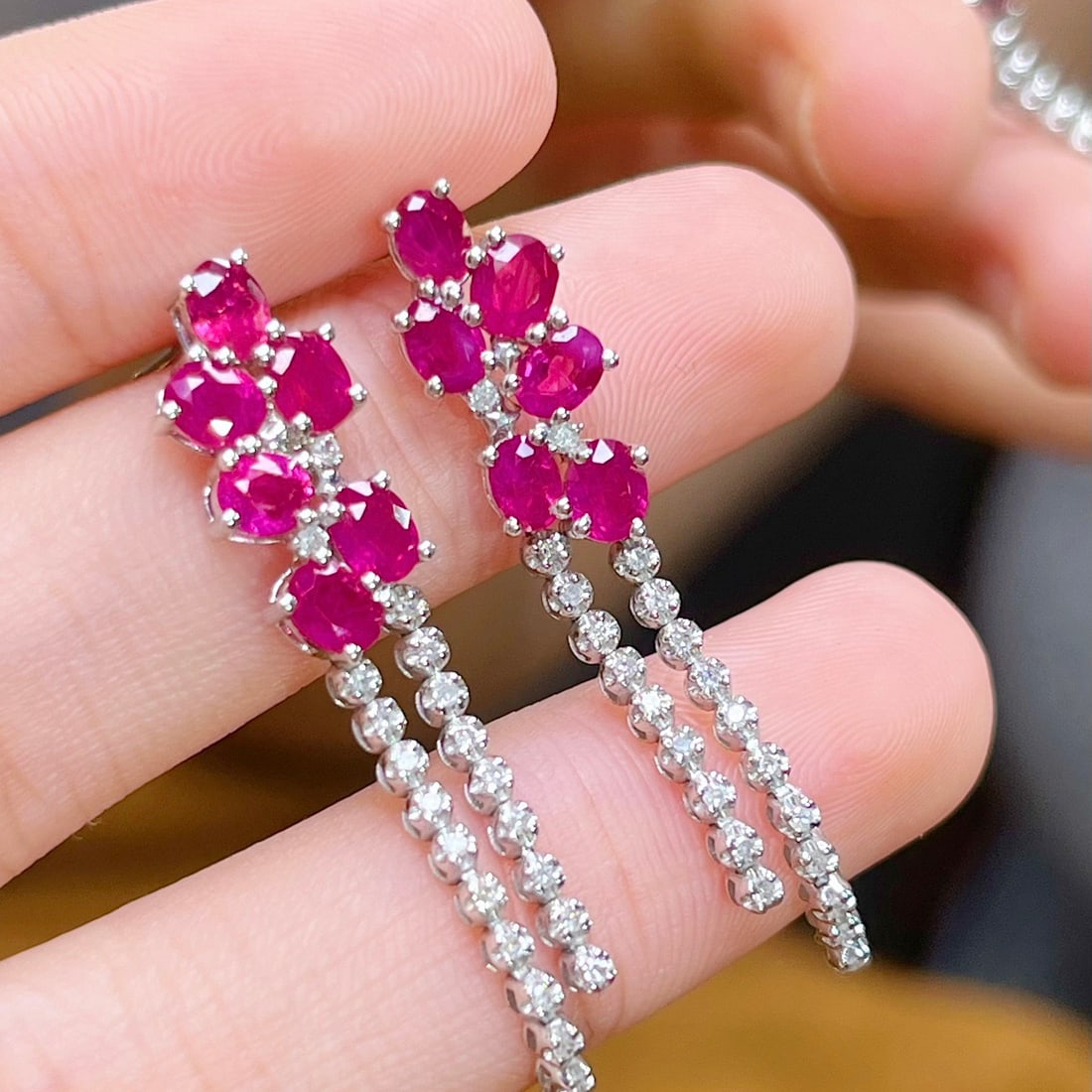 14k Gold 2.90 Ctw Natural Ruby & Diamond Earrings - 2