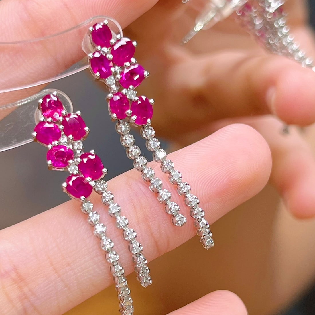 14k Gold 2.90 Ctw Natural Ruby & Diamond Earrings - 3