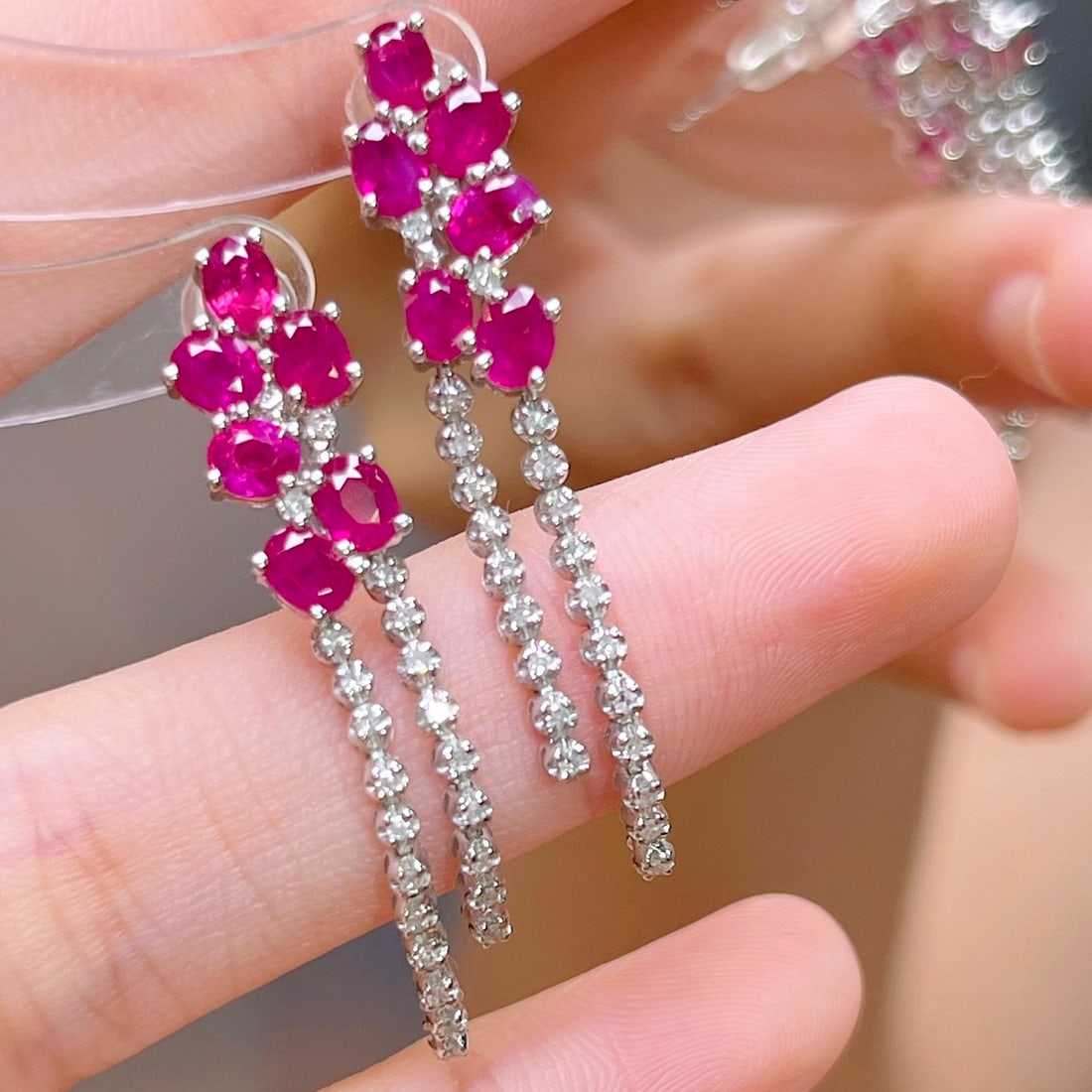 14k Gold 2.90 Ctw Natural Ruby & Diamond Earrings - 5