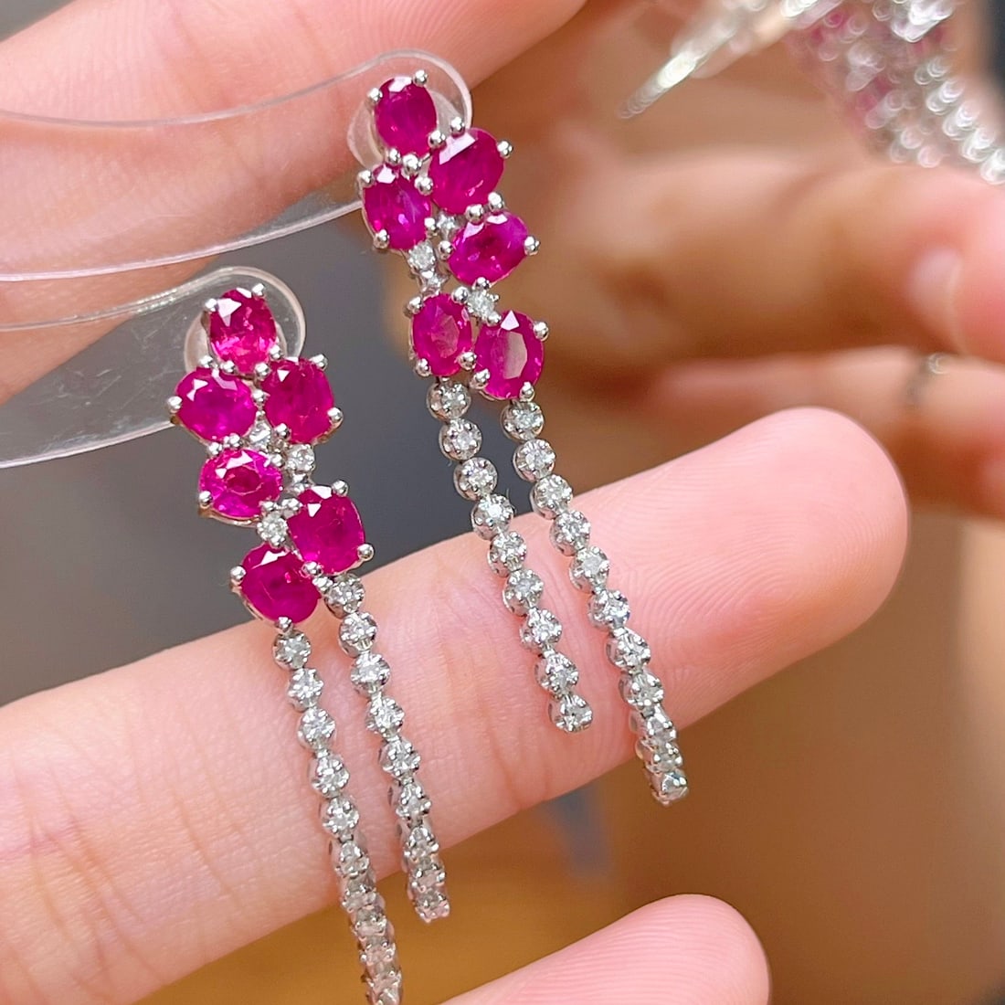 14k Gold 2.90 Ctw Natural Ruby & Diamond Earrings - 6