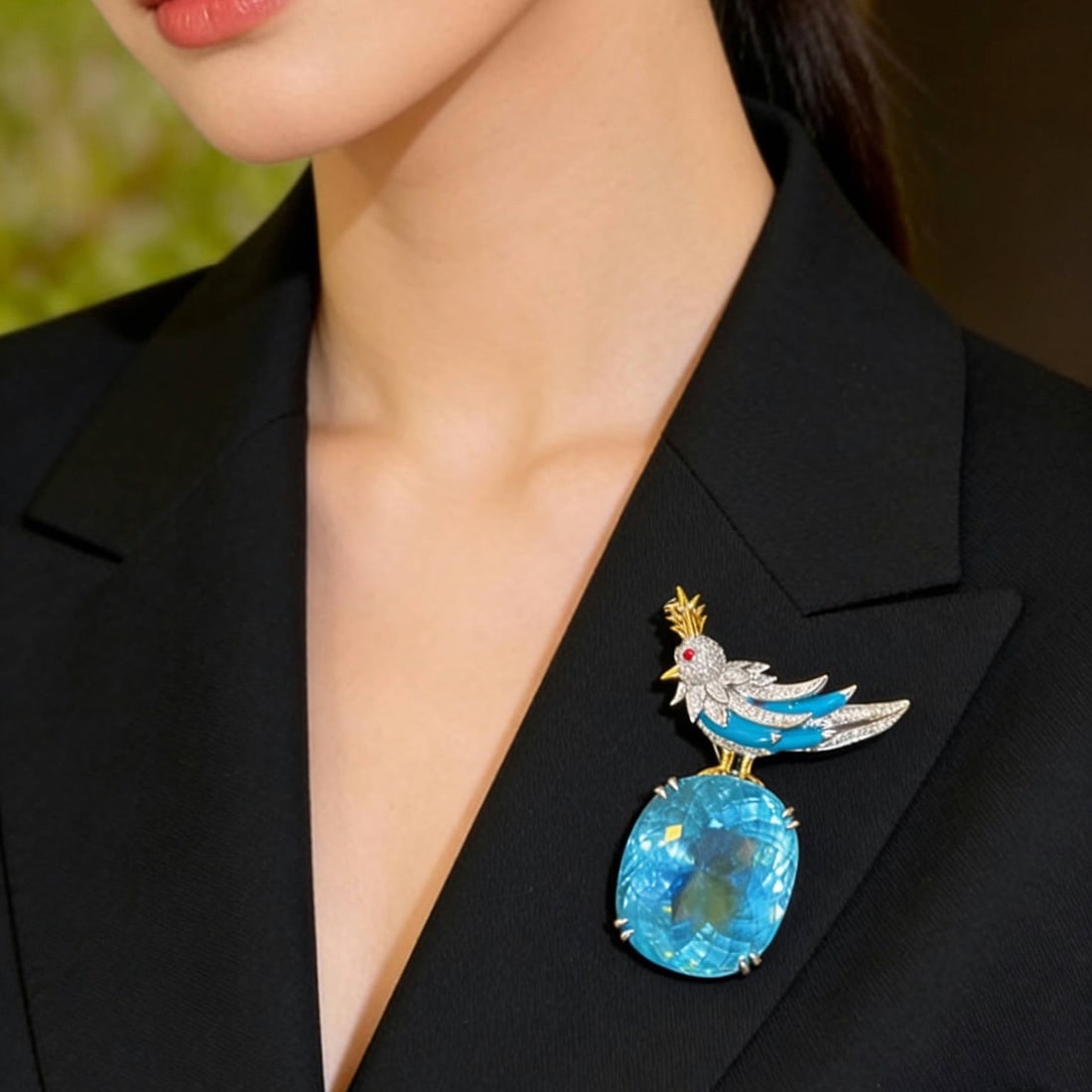 14k Gold 26.8 Ct Natural Aquamarine & Diamond Brooch/pendant( Without Chain ) - 3