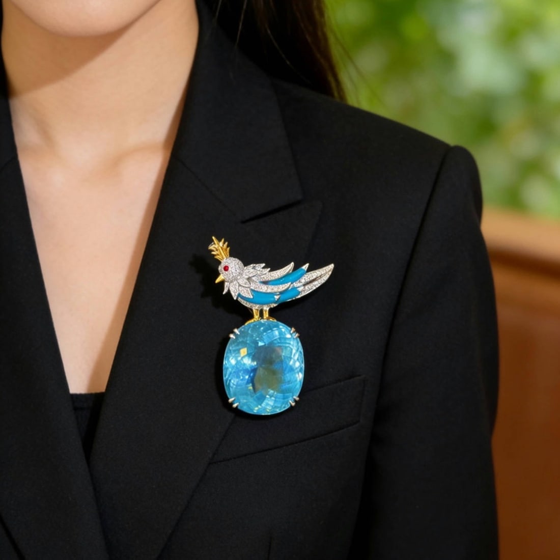 14k Gold 26.8 Ct Natural Aquamarine & Diamond Brooch/pendant( Without Chain ) - 4