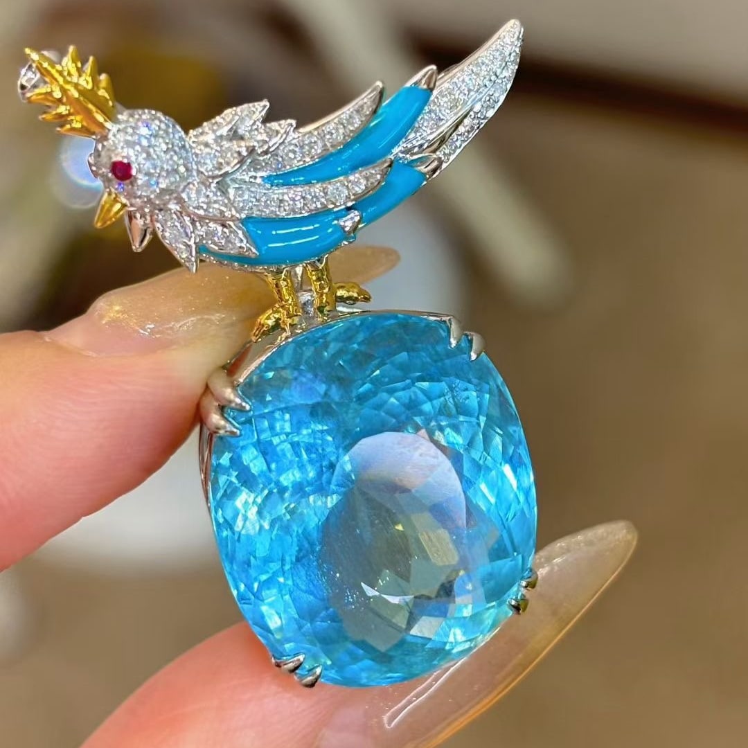 14k Gold 26.8 Ct Natural Aquamarine & Diamond Brooch/pendant( Without Chain ) - 6