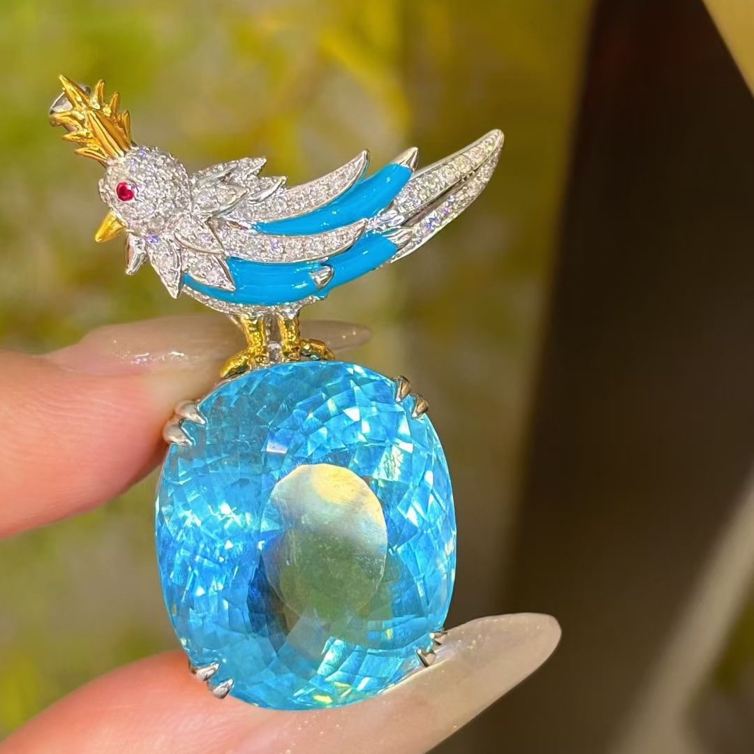 14k Gold 26.8 Ct Natural Aquamarine & Diamond Brooch/pendant( Without Chain ) - 7