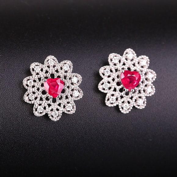 14k Gold 0.76 Ctw Natural Ruby & Diamond Earrings - 2