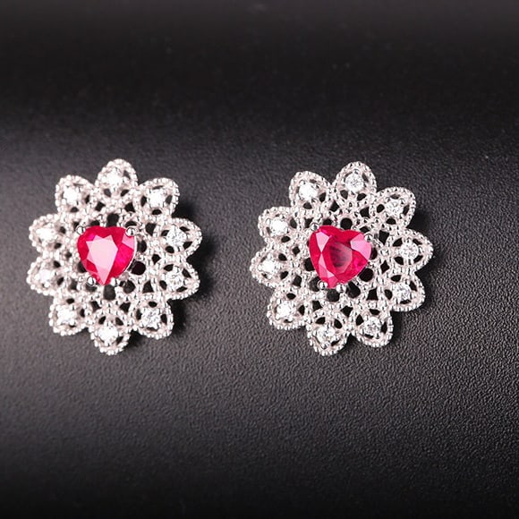 14k Gold 0.76 Ctw Natural Ruby & Diamond Earrings - 3