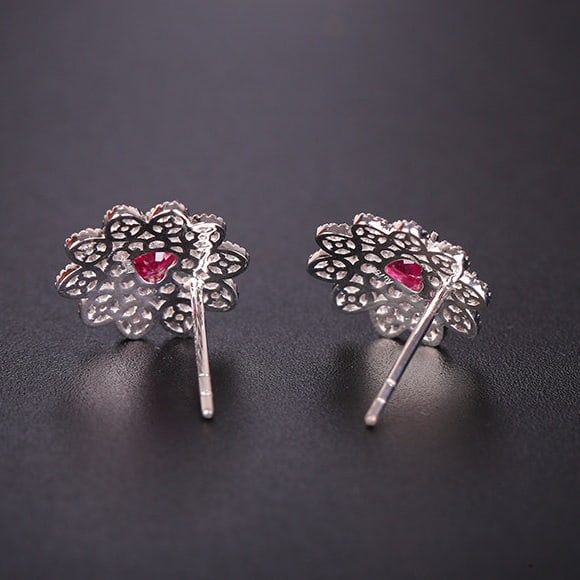 14k Gold 0.76 Ctw Natural Ruby & Diamond Earrings - 4