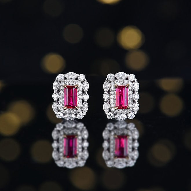 14k Gold 0.98 Ctw Natural Ruby & Diamond Earrings (1 of 8)