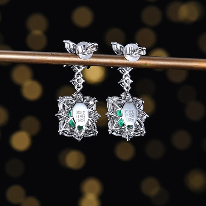 14k Gold 3.93 Ctw Vivid Green Natural Emerald & Sapphire Earrings - 4