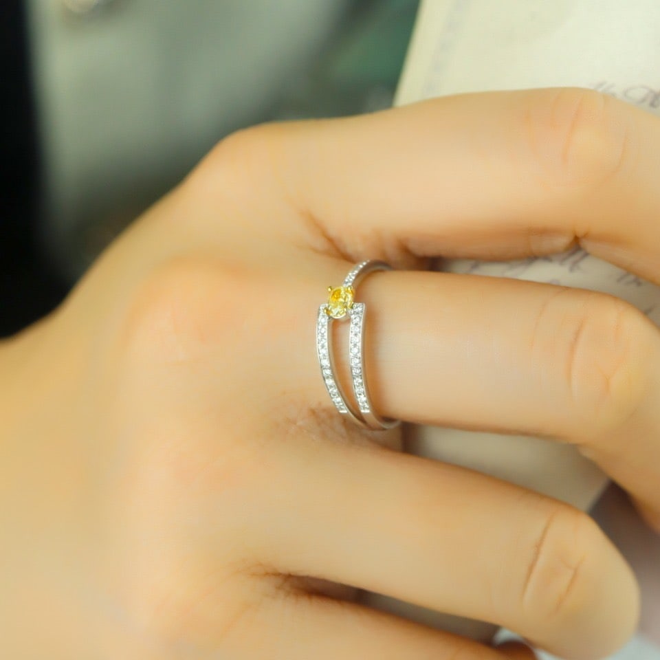 14k Gold 0.16 Ct Natural Yellow Diamond & Diamond Ring - 4