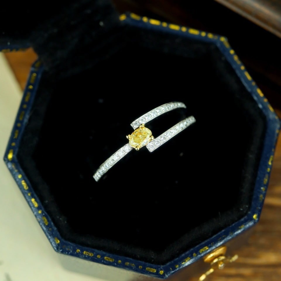 14k Gold 0.16 Ct Natural Yellow Diamond & Diamond Ring - 6