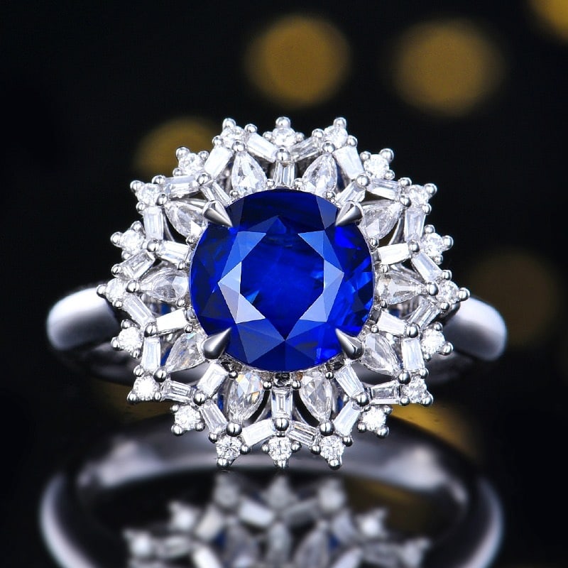 14k Gold 2.48 Ctw Natural Sapphire & Diamond Ring/pendant( Without Chain ): Ref:231110266 // gold content:14k gold // ring size:7. 25us // // main gemstone:sapphire // shape:round // carat weight:2. 01ct // color:royal blue // treatment:natural // cut grade:g // //