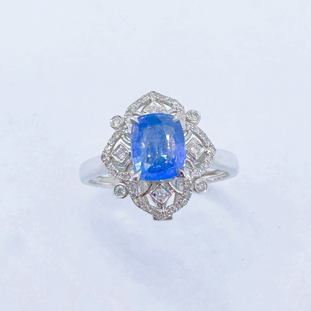 14k Gold 1.32 Ctw Natural Sapphire & Diamond Ring/pendant( Without Chain ): Ref:231110272 // gold content:14k gold // ring size:7. 25us // // main gemstone:sapphire // shape:cushion // carat weight:1. 15ct // color:blue // treatment:natural // // adjacent gemstone 2 :