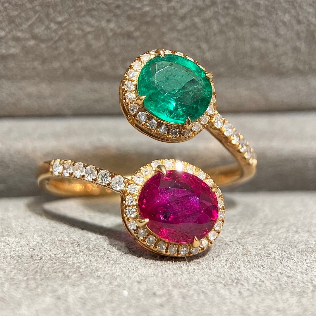 14k Gold 2.08 Ctw Natural Ruby & Emerald & Toi Et Moi Ring - 2