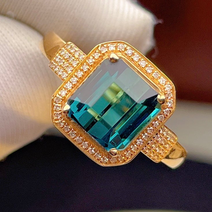 14k Gold 3.23 Ct Natural Tourmaline & Diamond Ring - 6