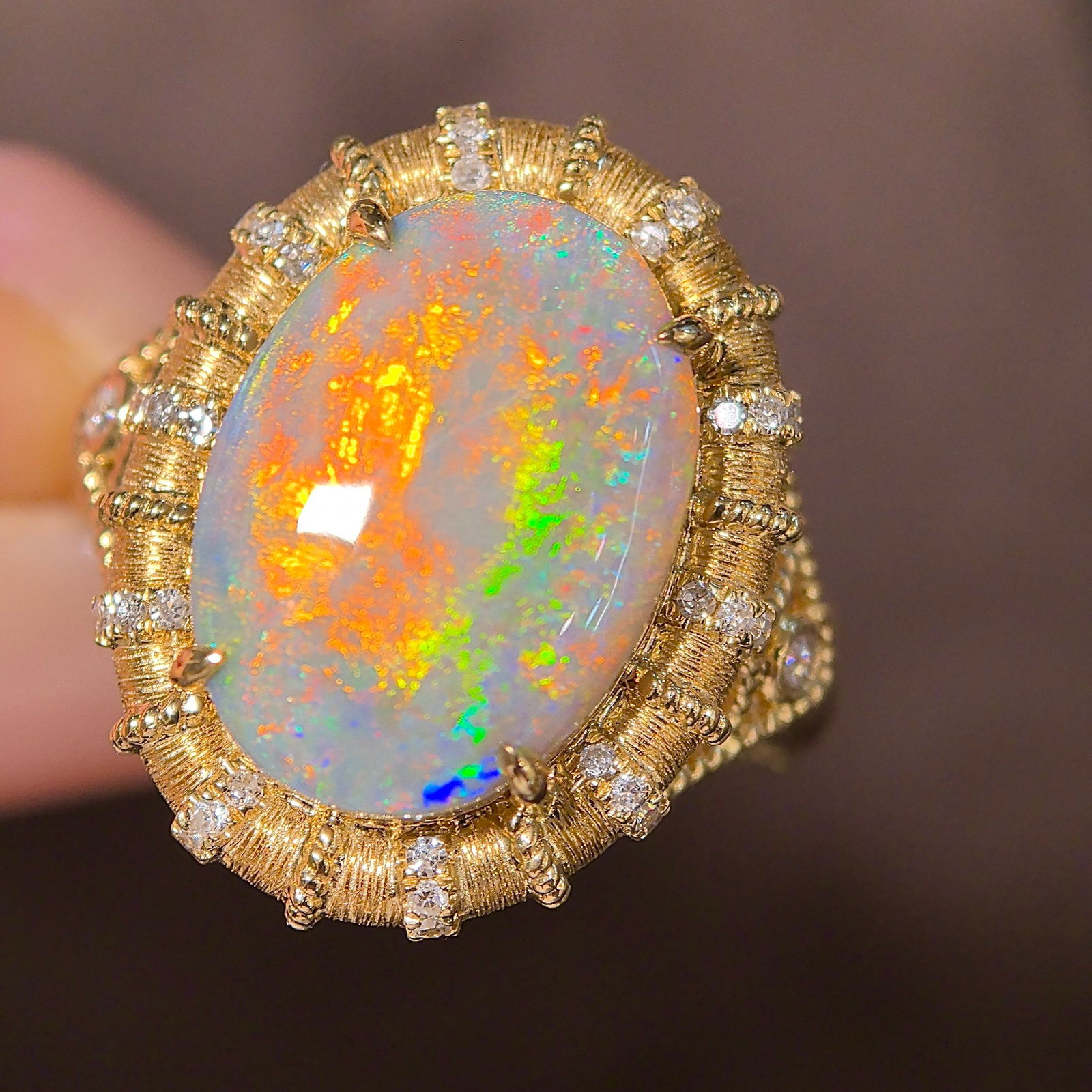 14k Gold 5.24 Ctw Natural Opal & Diamond Ring - 2