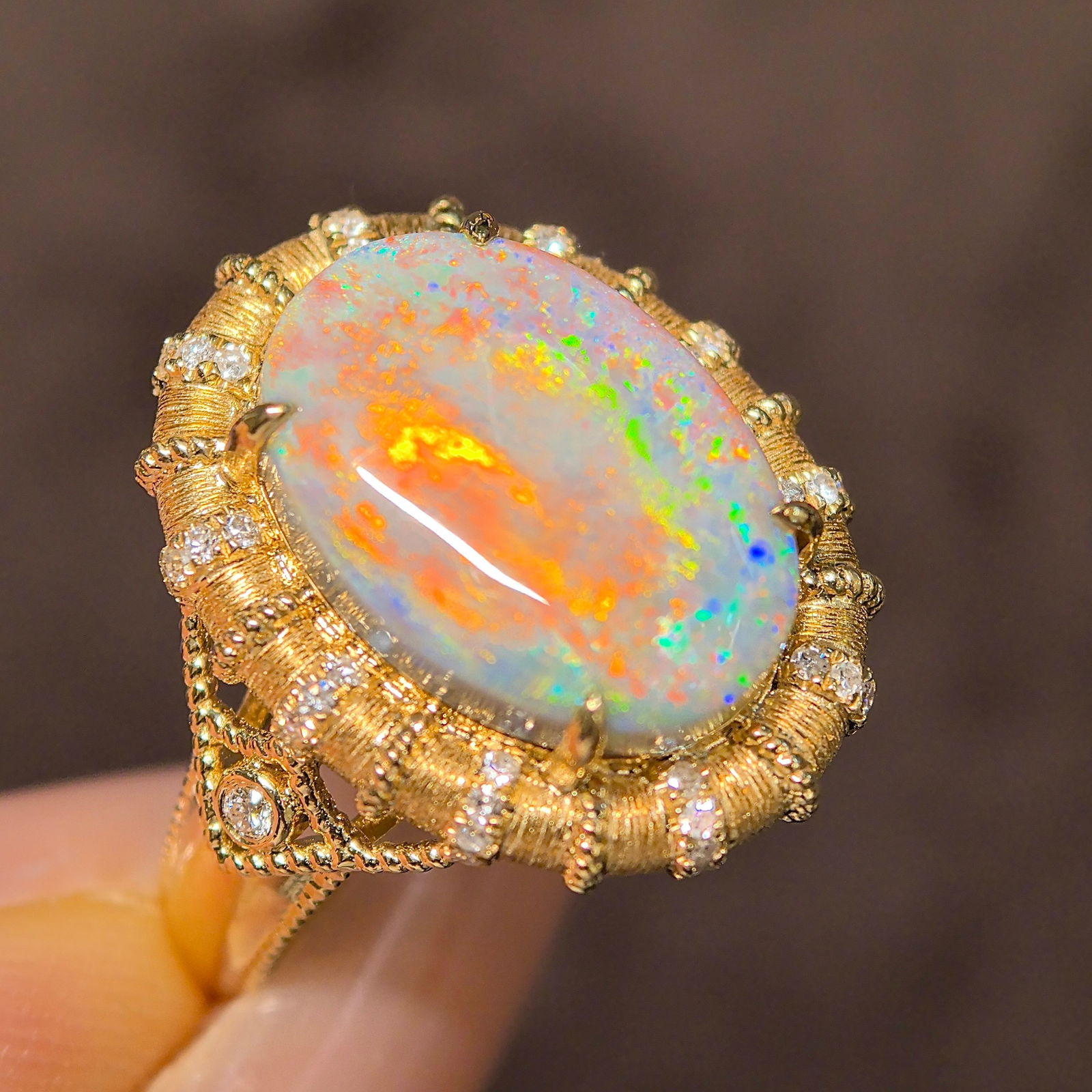 14k Gold 5.24 Ctw Natural Opal & Diamond Ring - 5
