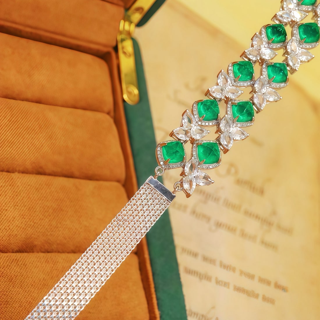 14k Gold 13.05 Ctw Vivid Green Natural Emerald & Sapphire Bracelet - 2