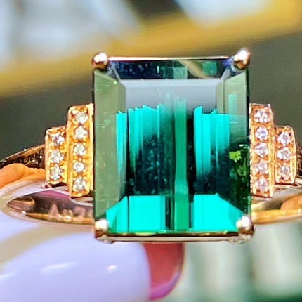 14k Gold 4.1 Ct Natural Tourmaline & Diamond Ring - 2