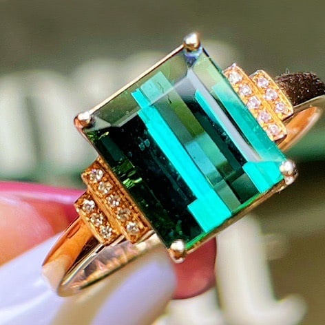 14k Gold 4.1 Ct Natural Tourmaline & Diamond Ring - 3