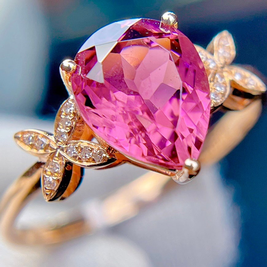 14k Gold 2.35 Ct Natural Tourmaline & Diamond Ring - 3