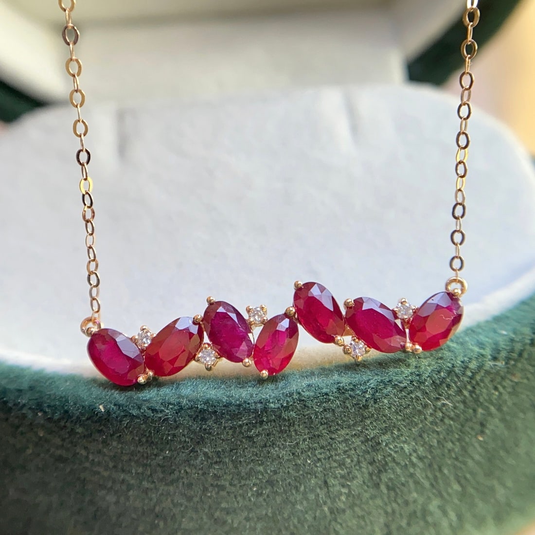 14k Gold 2.80 Ct Natural Ruby & Diamond Necklace - 4