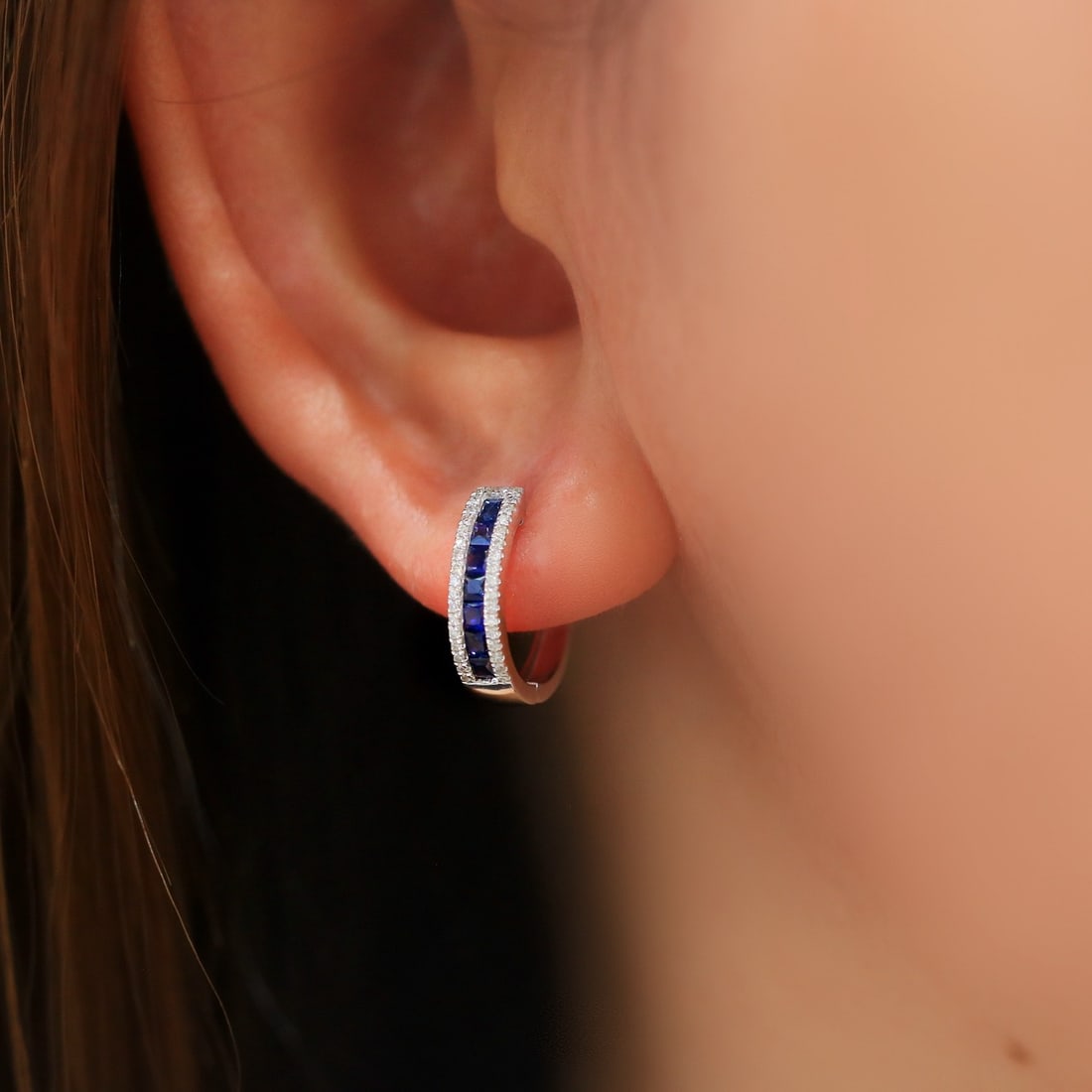 14k Gold 0.92 Ctw Natural Sapphire & Diamond Earrings - 5