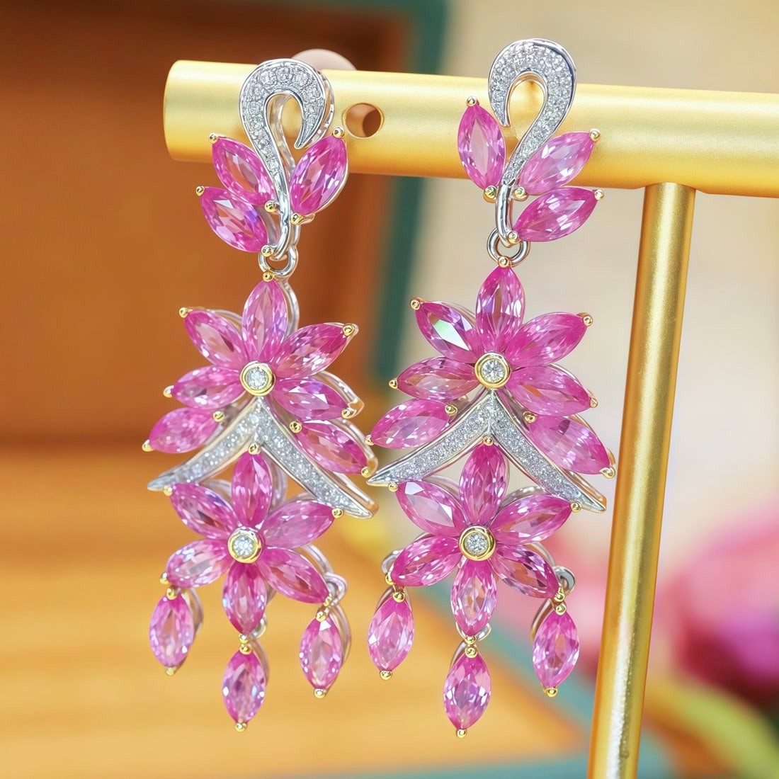 14k Gold 7.83 Ctw Natural Sapphire & Diamond Earrings - 3