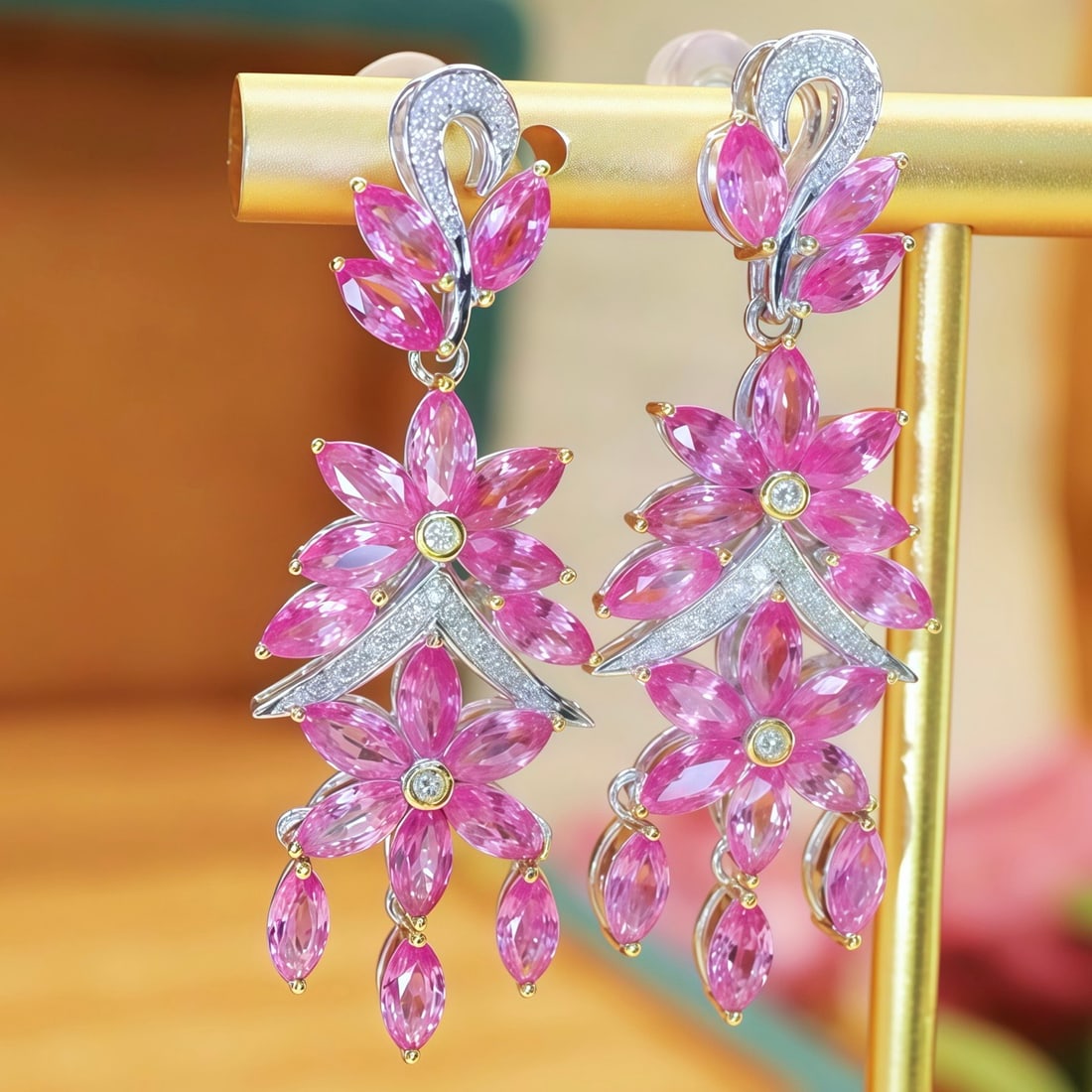 14k Gold 7.83 Ctw Natural Sapphire & Diamond Earrings - 4