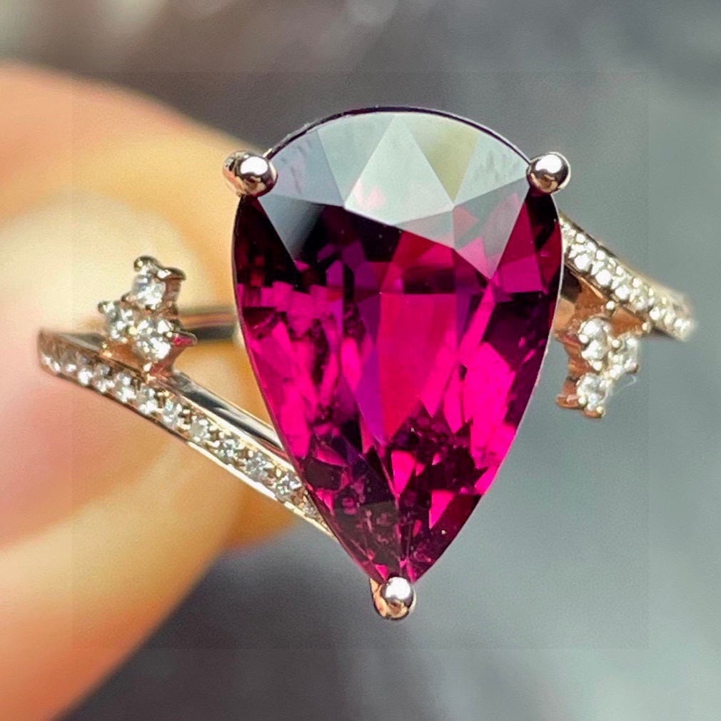 14k Gold 5.93 Ct Natural Tourmaline & Diamond Ring - 2