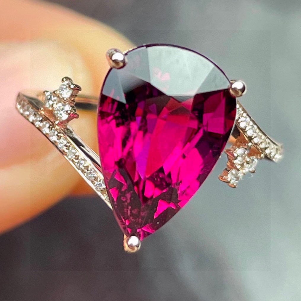 14k Gold 5.93 Ct Natural Tourmaline & Diamond Ring - 3