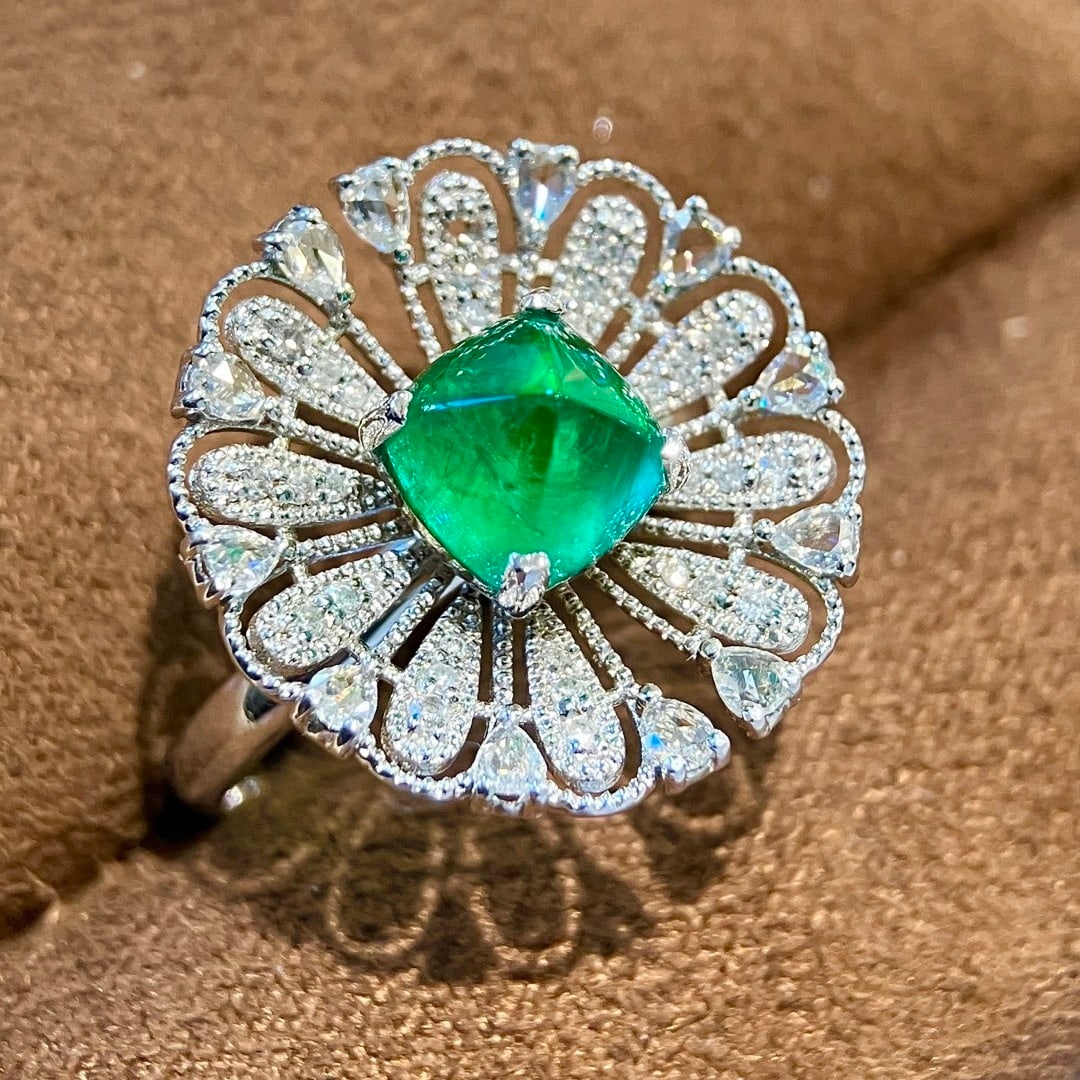 14k Gold 2.49 Ctw Vivid Green Natural Emerald & Diamond Ring - 2