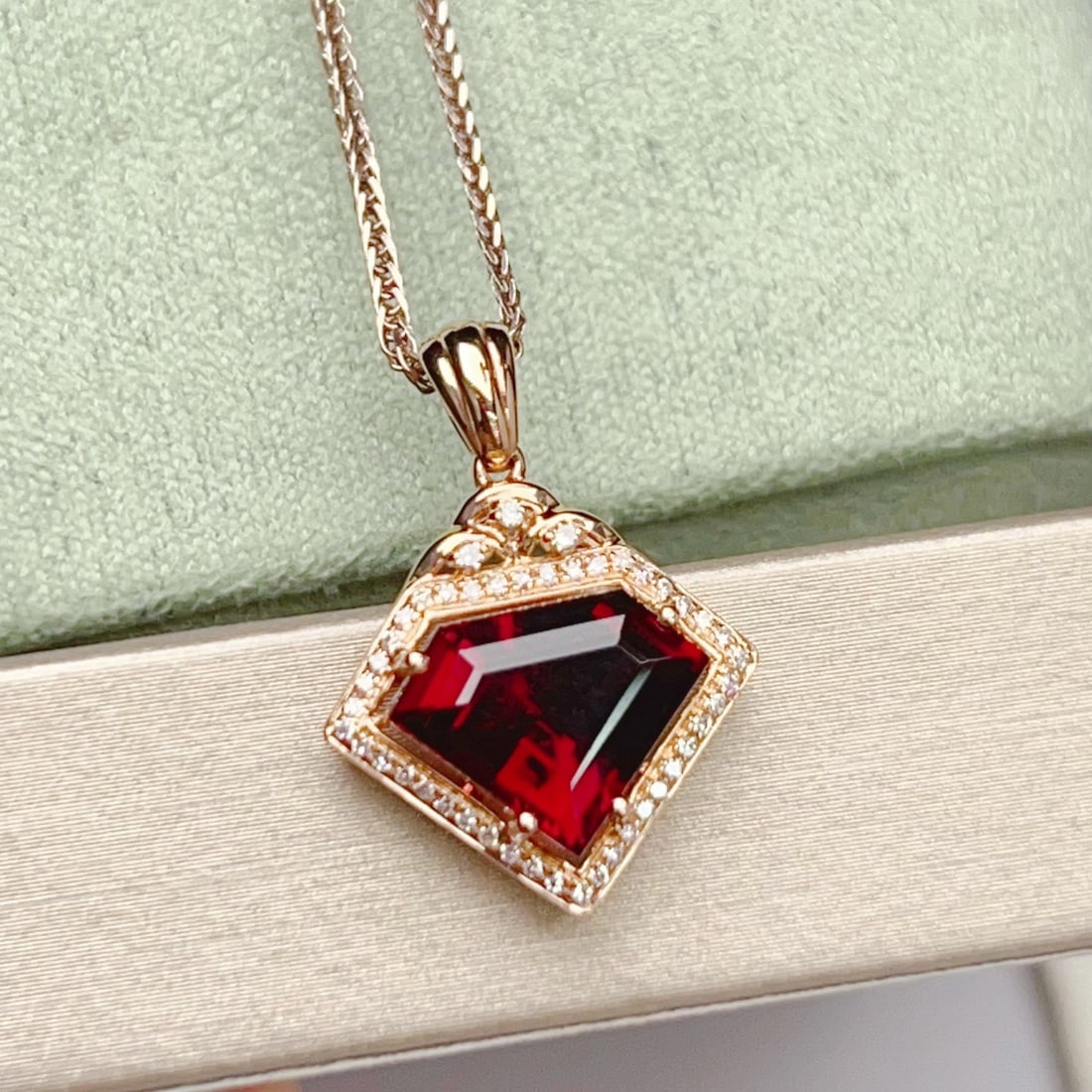 14k Gold 2.99 Ctw Natural Tourmaline & Diamond Pendant( Without Chain ) - 4