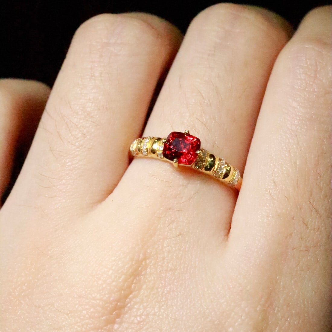 14k Gold 0.77 Ctw Natural Spinel & Diamond Ring - 5