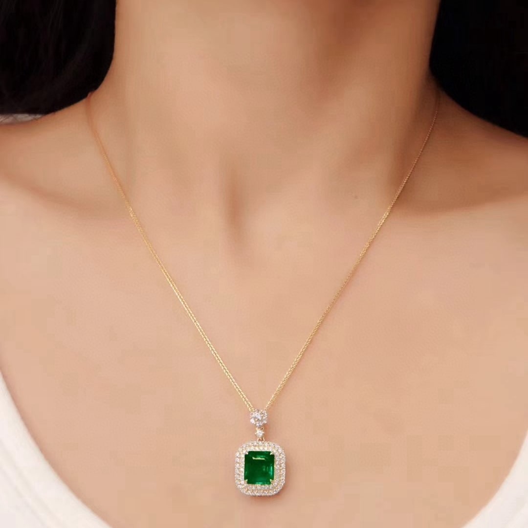 14k Gold 2.59 Ctw Vivid Green Natural Emerald & Diamond Pendant( Without Chain ) - 5