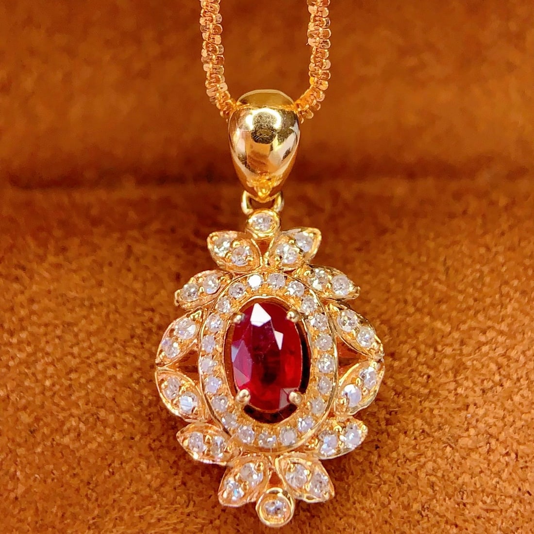 14k Gold 0.4 Ct Natural Ruby & Diamond Pendant( Without Chain ) - 2