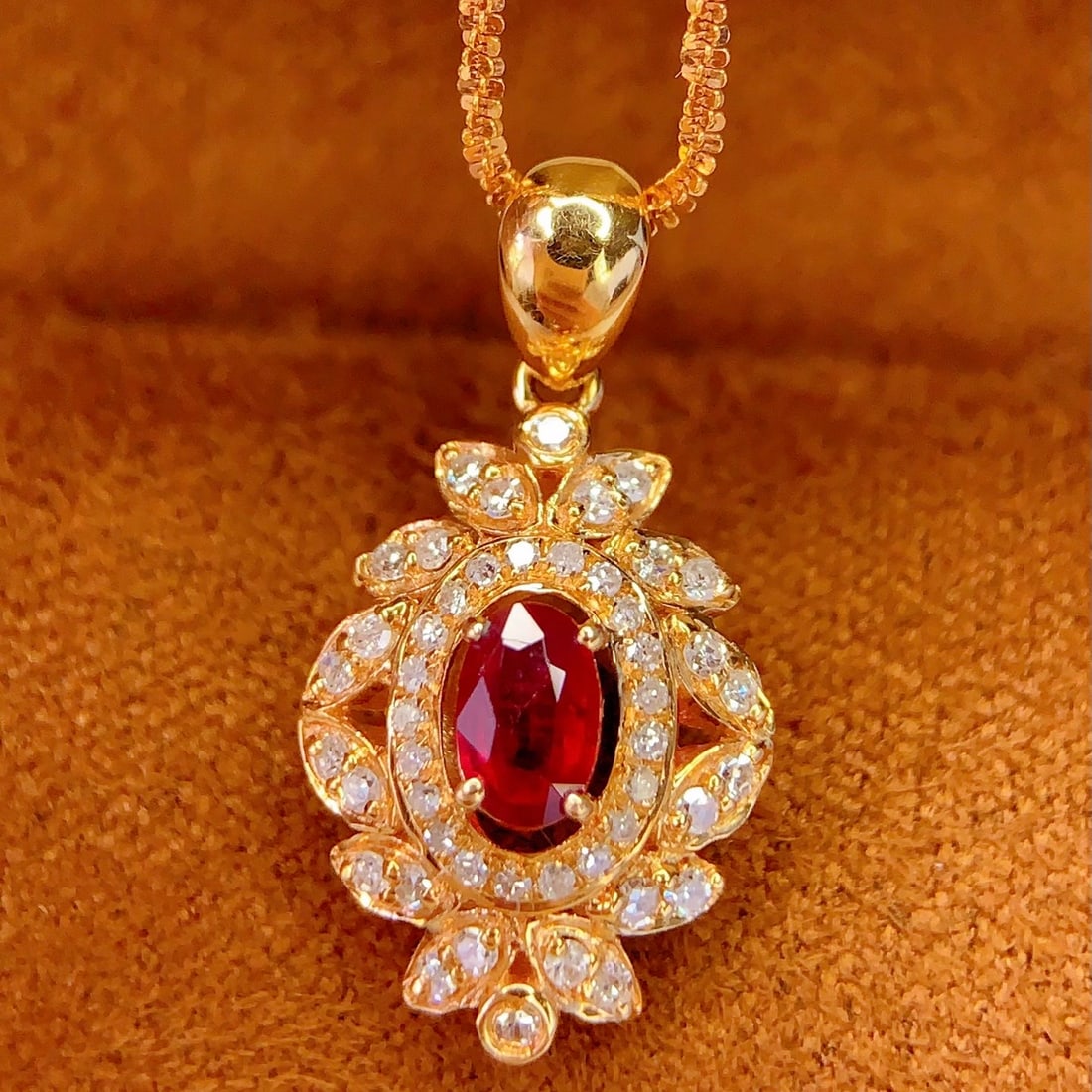 14k Gold 0.4 Ct Natural Ruby & Diamond Pendant( Without Chain ) - 3