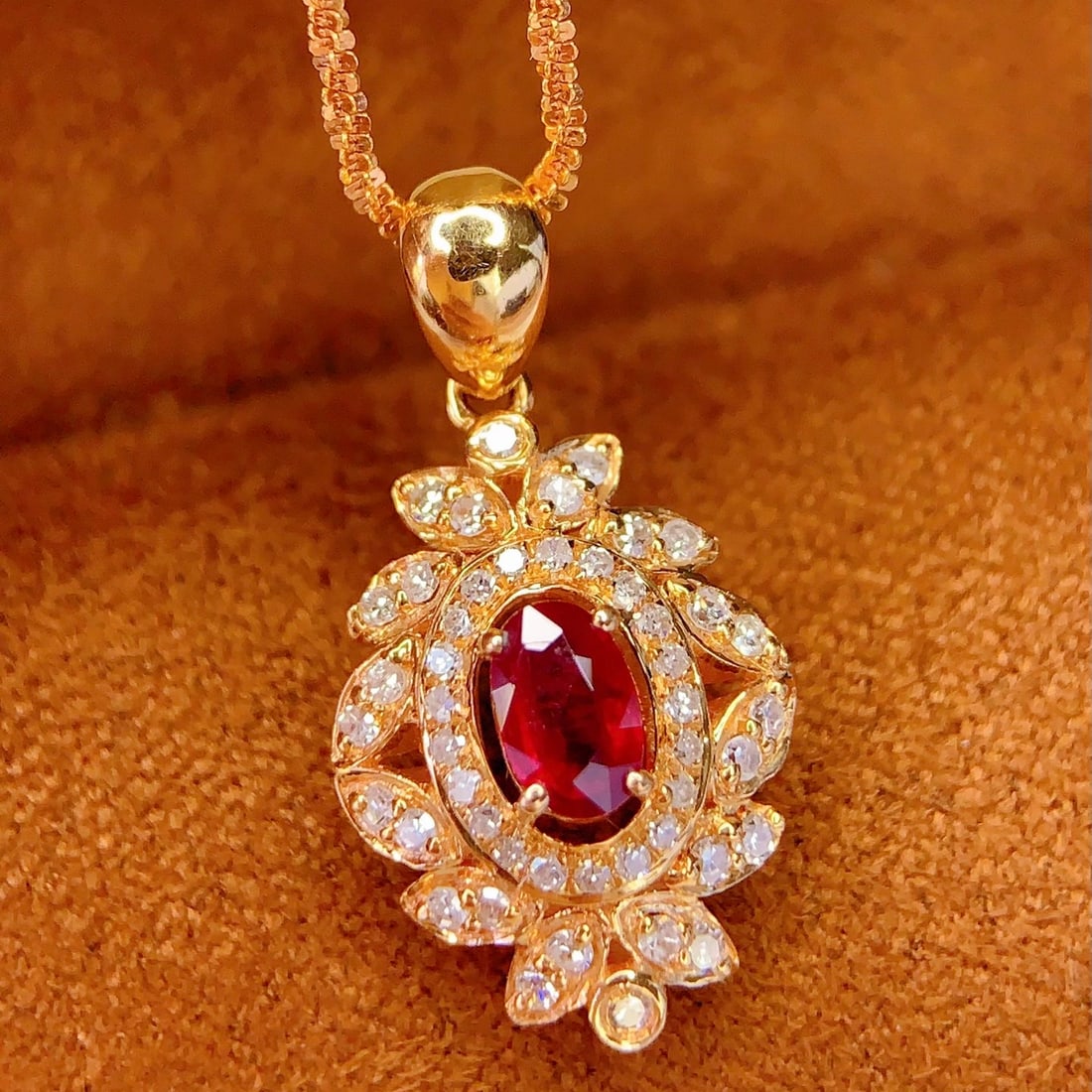14k Gold 0.4 Ct Natural Ruby & Diamond Pendant( Without Chain ) - 4