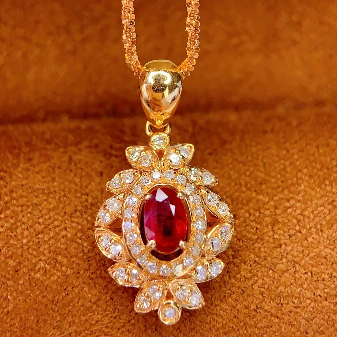 14k Gold 0.4 Ct Natural Ruby & Diamond Pendant( Without Chain ) - 5