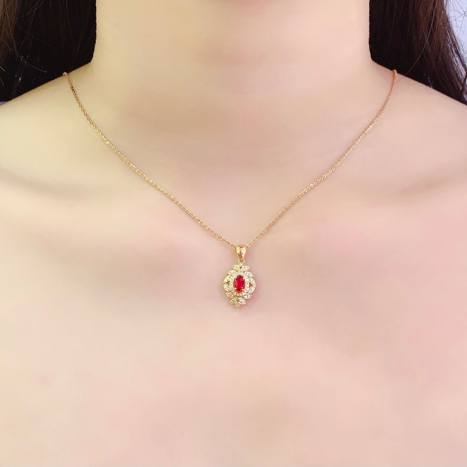 14k Gold 0.4 Ct Natural Ruby & Diamond Pendant( Without Chain ) - 6