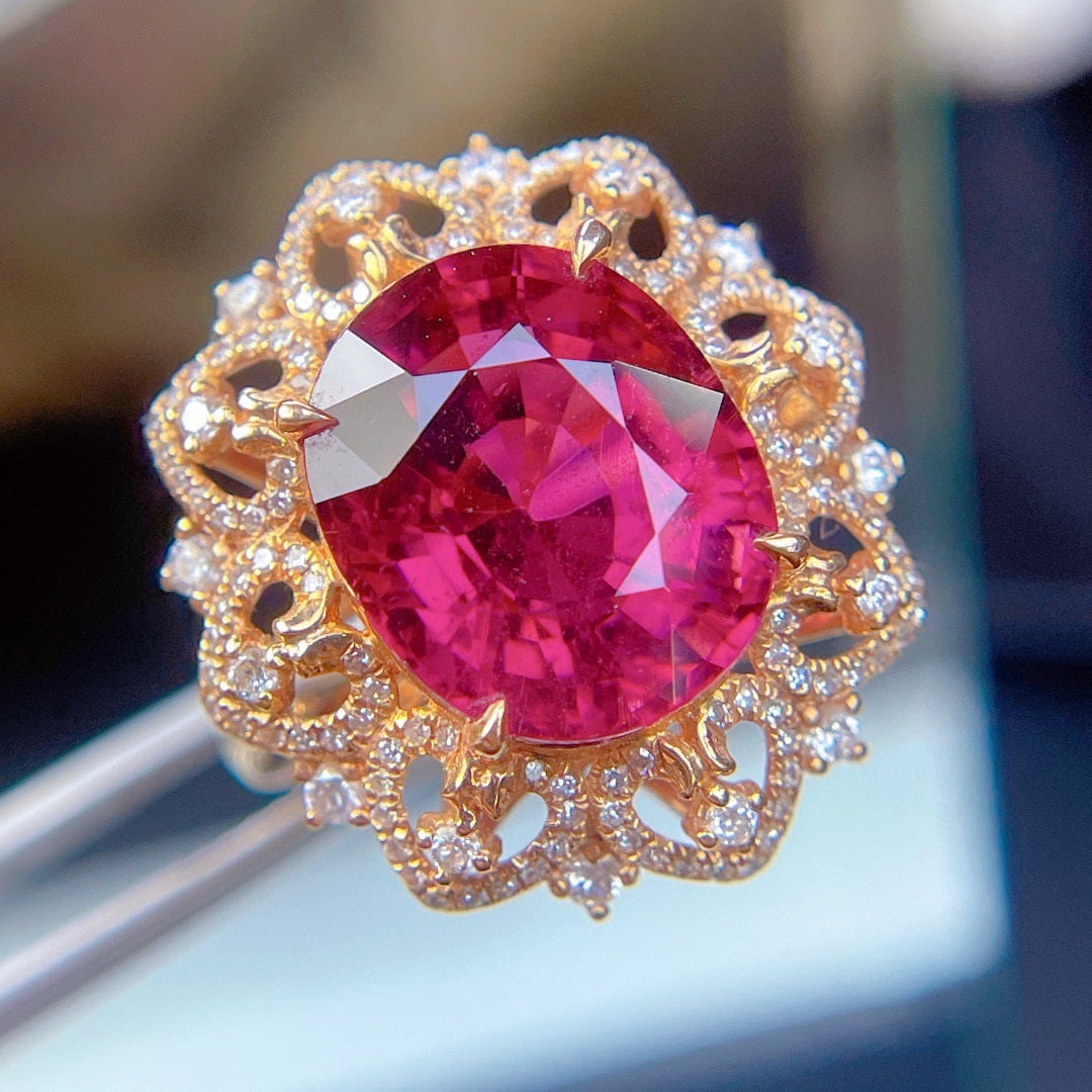 14k Gold 9.05 Ct Natural Tourmaline & Diamond Ring - 3